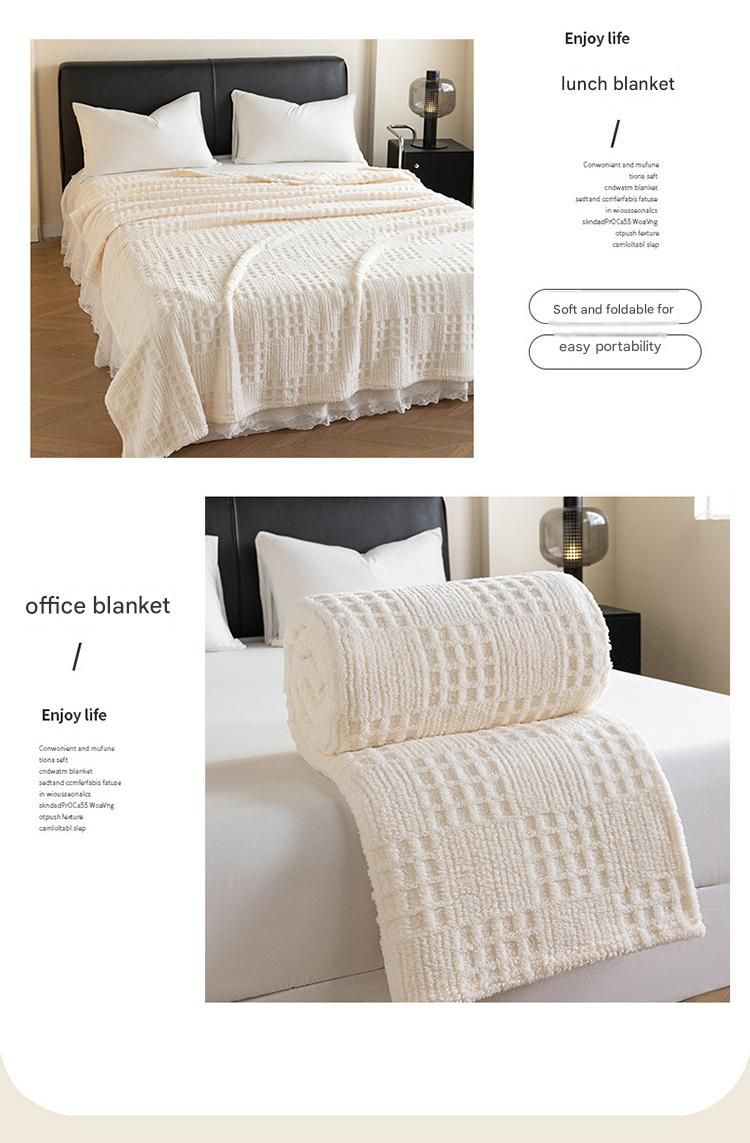 Beige 150*200cm Thickened Double-Sided Plush Waffle Weave Throw Blanket view 8