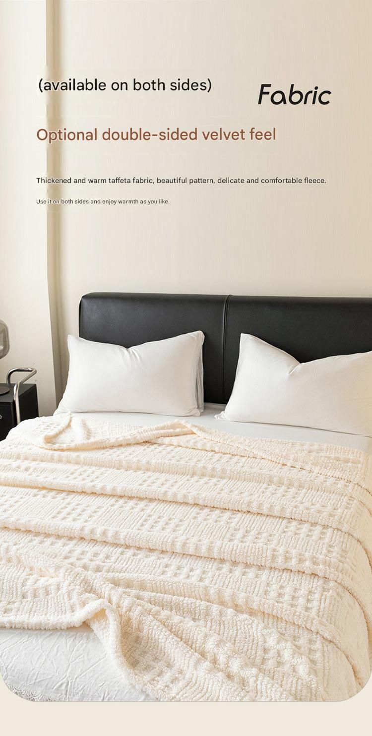 Light coffee color 180*200cm Thickened Double-Sided Plush Waffle Weave Throw view 4
