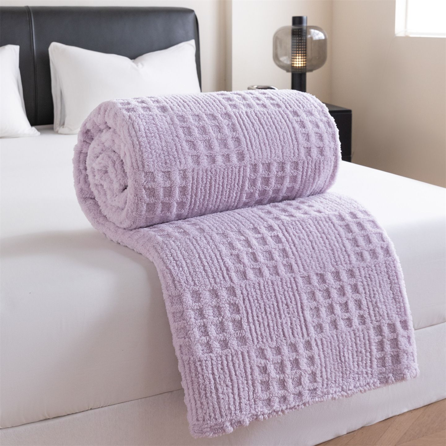 Purple 150*200cm Thickened Double-Sided Plush Waffle Weave Throw Blanket