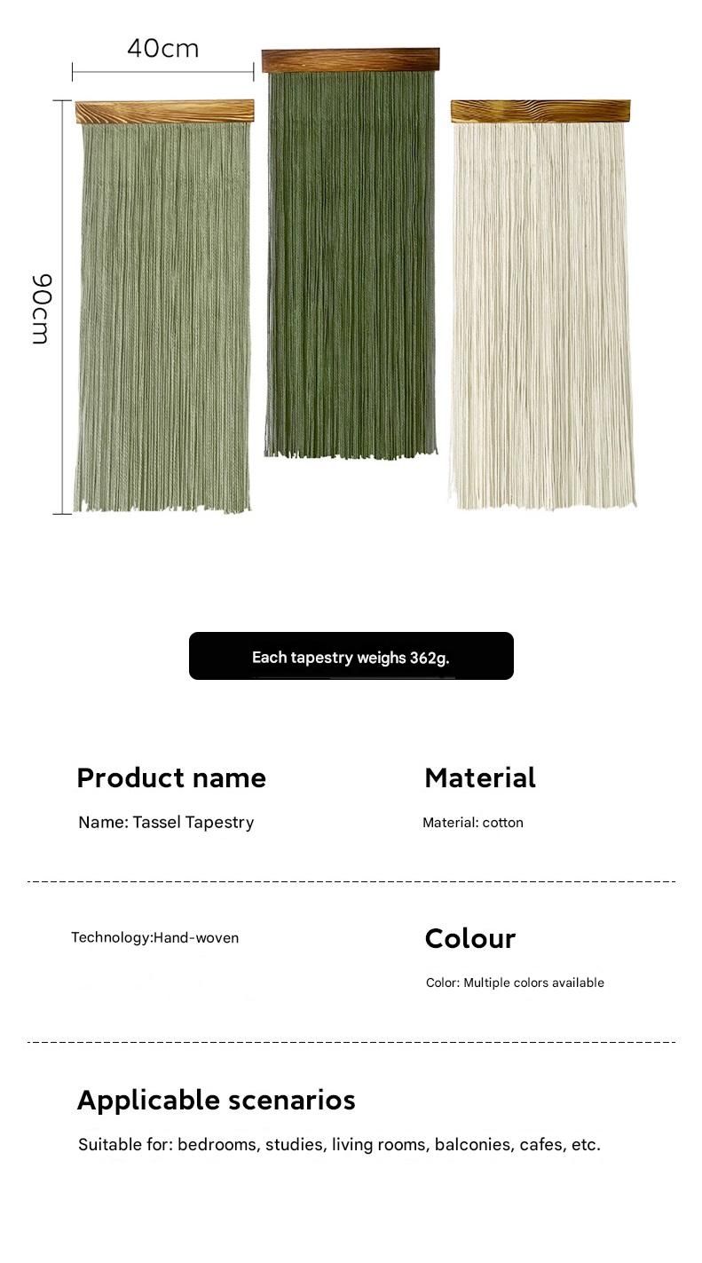 Light Green 90×40 cm Natural Fibre Tapestry -Handwoven Cotton Tassel Wall view 4