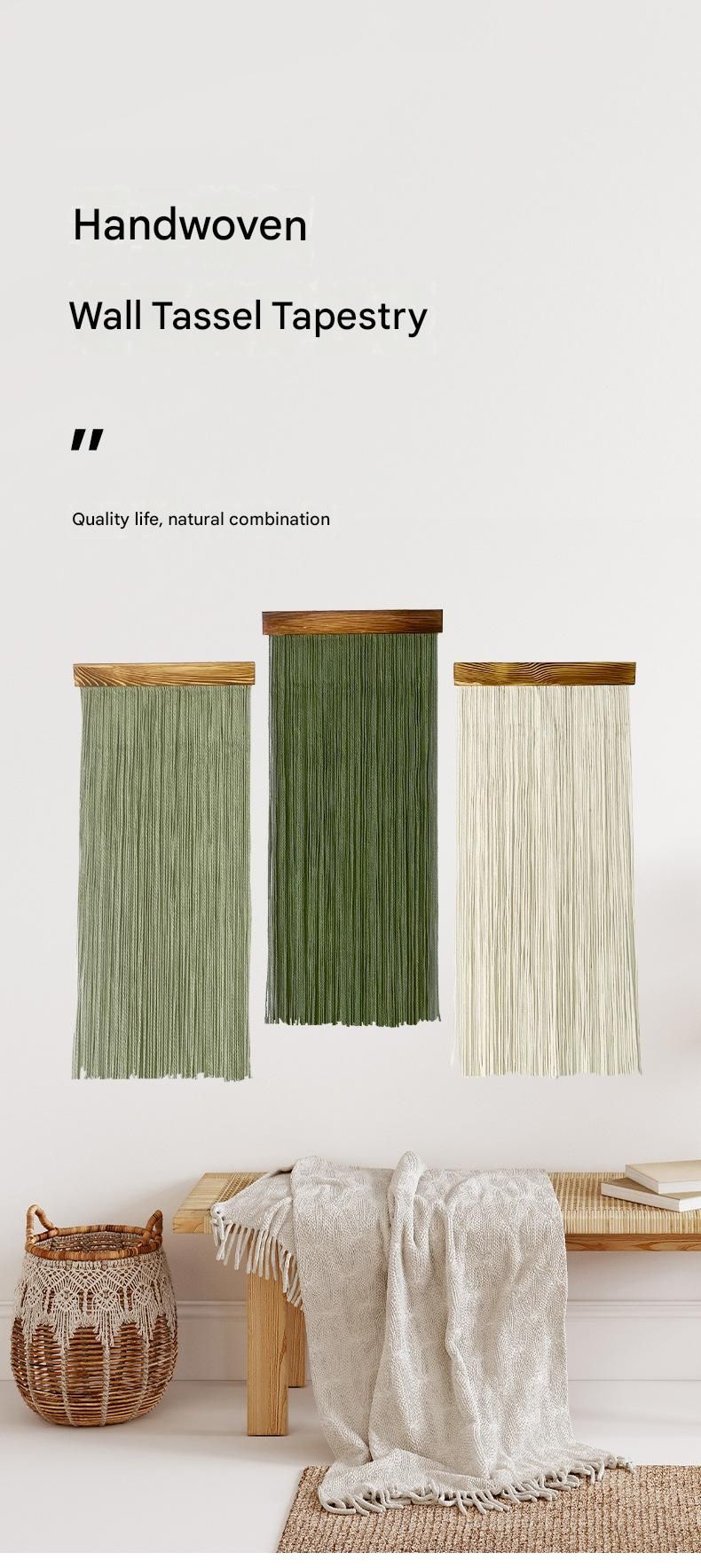 Dark Green 90×40 cm Natural Fibre Tapestry -Handwoven Cotton Tassel Wall view 2
