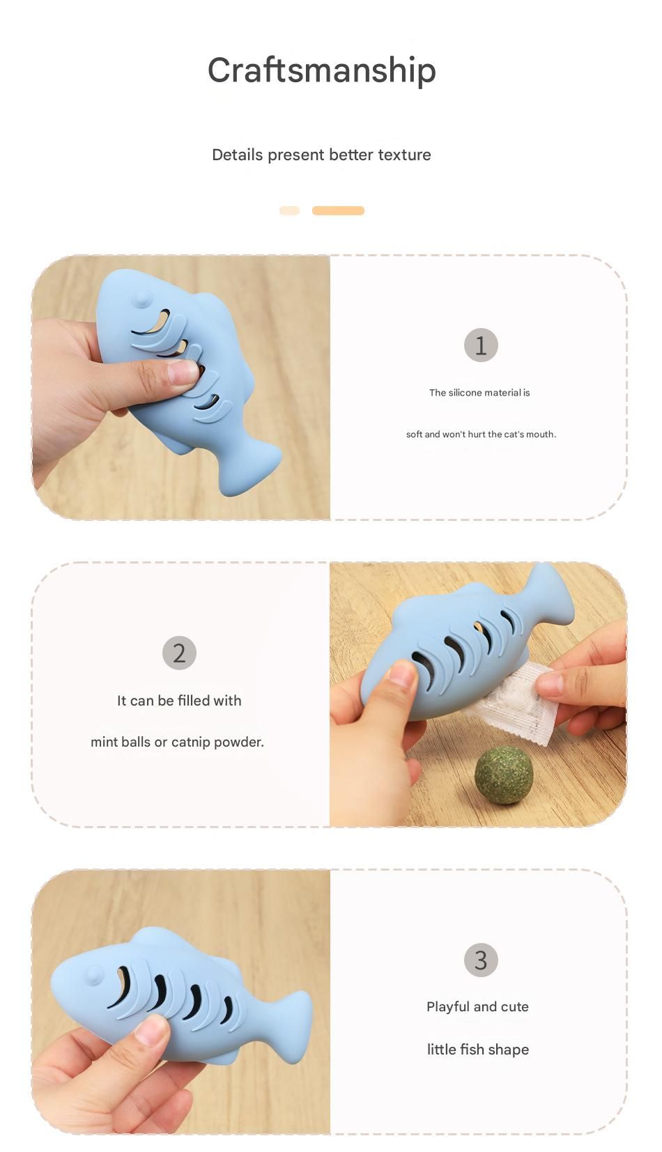 2-piece Green Fish-Shaped Silicone Cat Toy and Catnip– 3-in-1 Interactive & view 10
