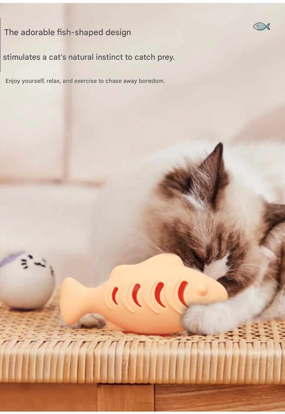 2-piece Cream-colored Fish-Shaped Silicone Cat Toy and Catnip– 3-in-1 view 7