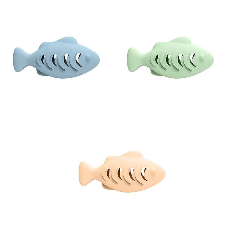 3-piece Blue and Green and Cream-colored Fish-Shaped Silicone Cat Toy and