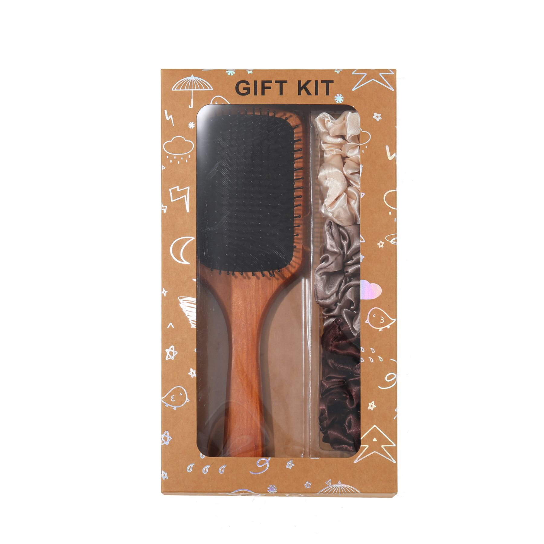 Black Paddle Hair Brush Gift Set with Satin Scrunchies - Cushion Airbag Design view 2