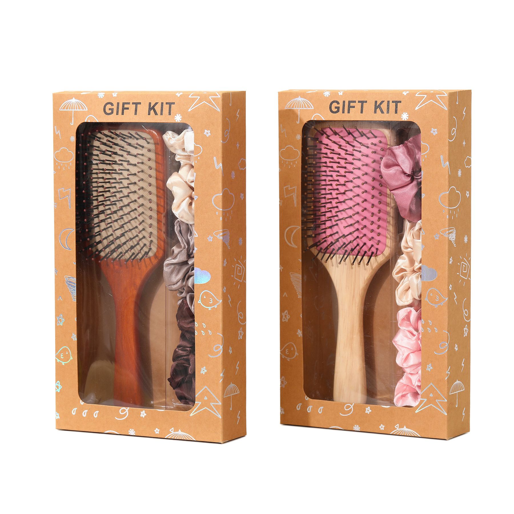 Black Paddle Hair Brush Gift Set with Satin Scrunchies - Cushion Airbag Design view 4