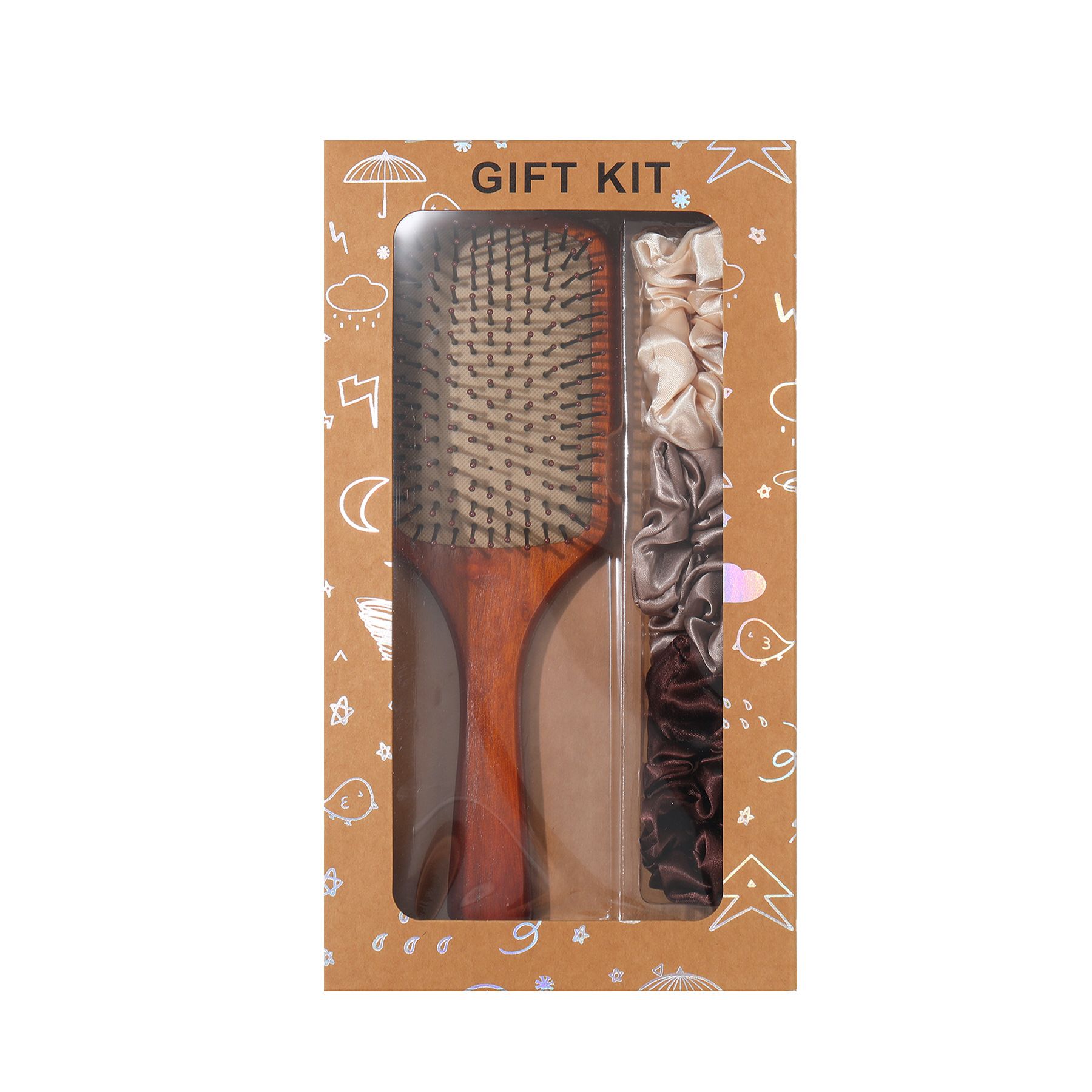 Yellow Paddle Hair Brush Gift Set with Satin Scrunchies - Cushion Airbag view 2