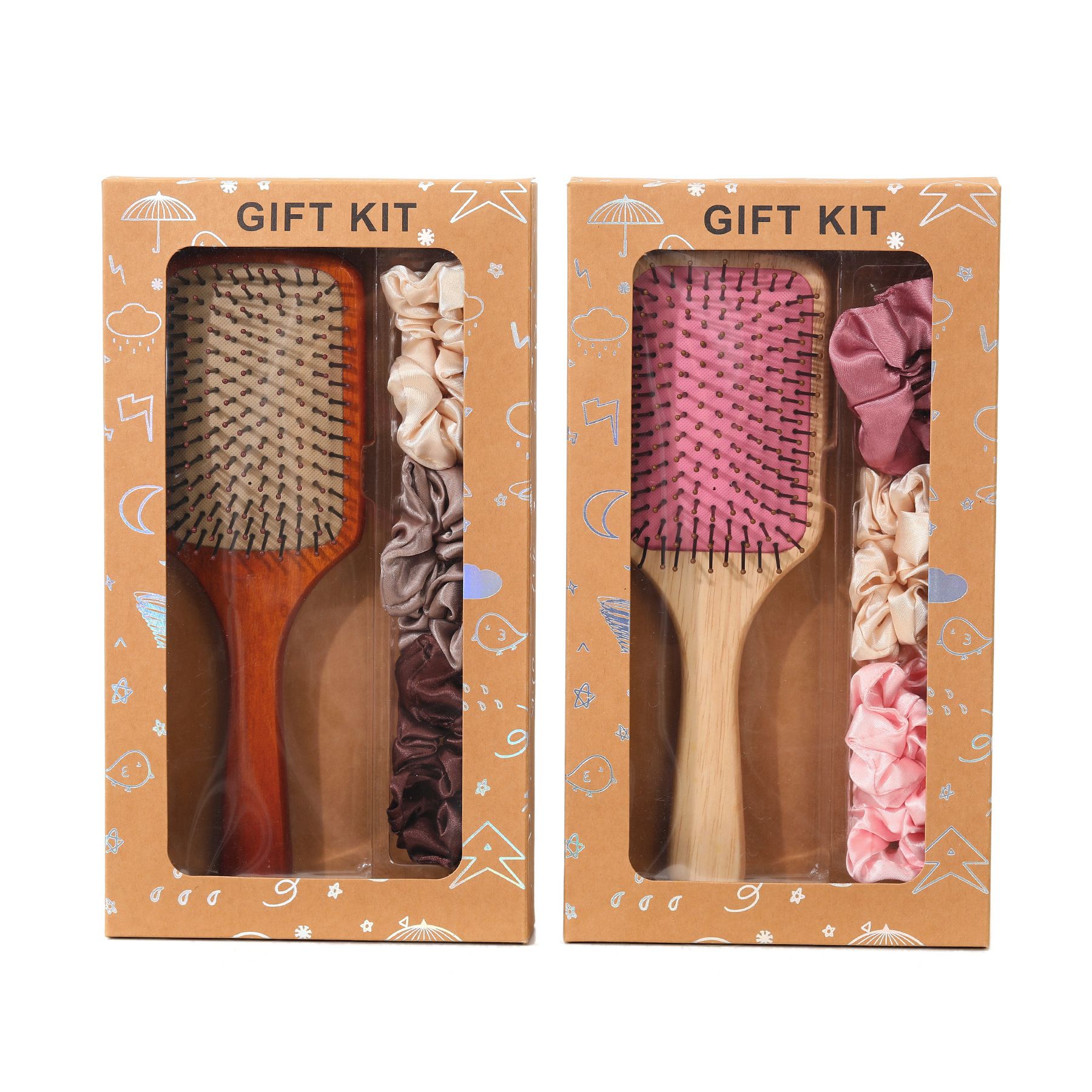 Yellow Paddle Hair Brush Gift Set with Satin Scrunchies - Cushion Airbag view 3