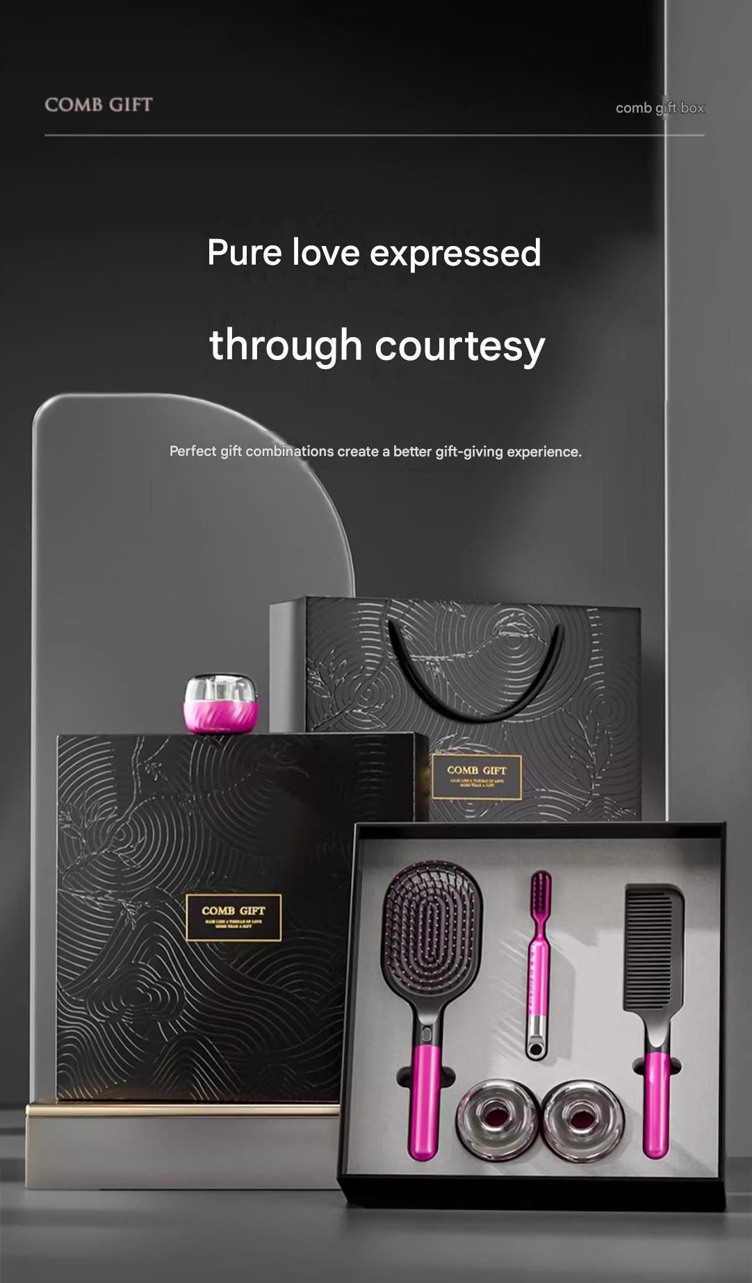 Black 5-Piece Gift Box Set Premium ABS Hair Care Gift Set with Cushion Paddle view 2