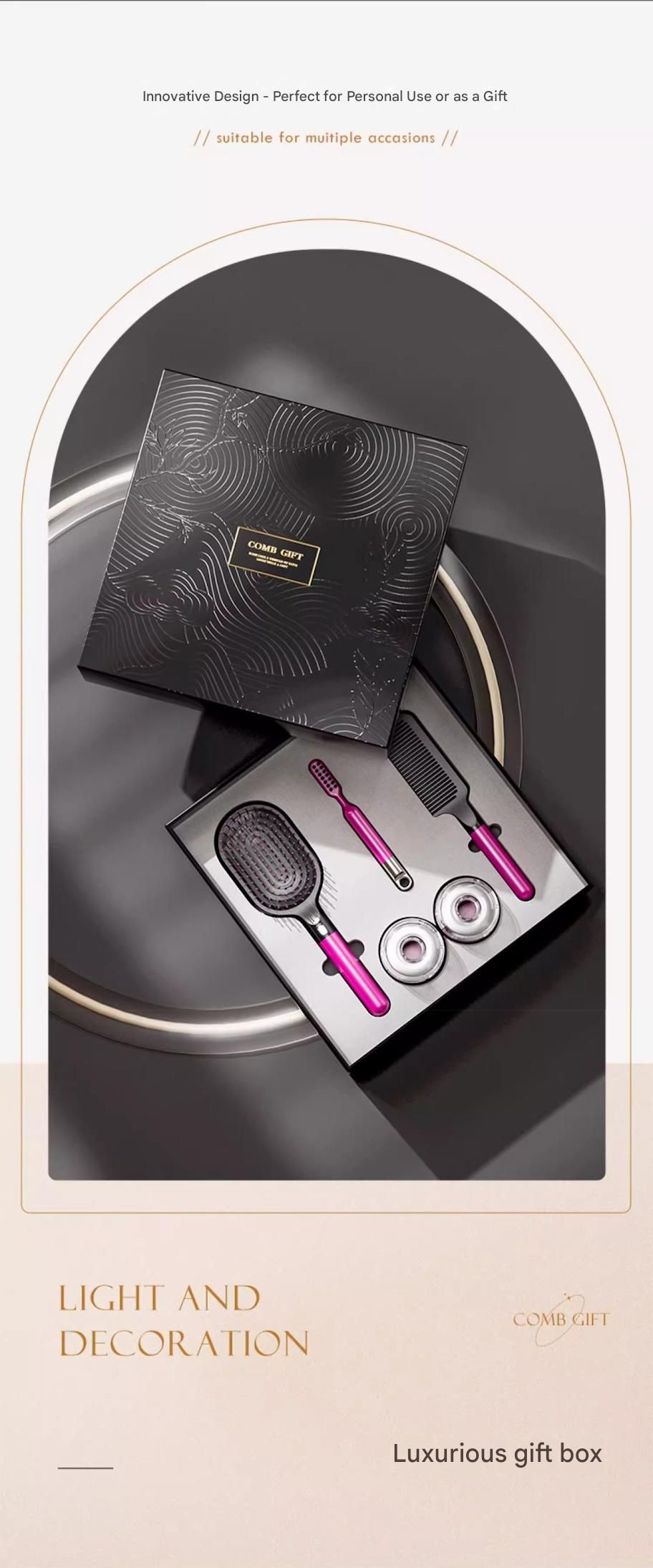 Rose Red 5-Piece Gift Box Set Premium ABS Hair Care Gift Set with Cushion view 3