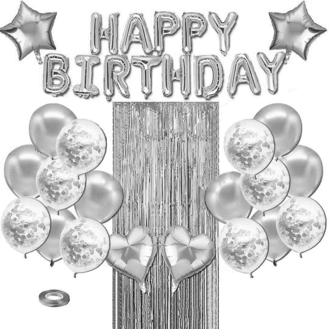 Silvery Premium Foil Balloon Party Kit – Happy Birthday Banner