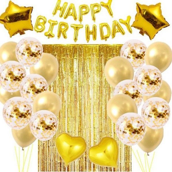 Golden Premium Foil Balloon Party Kit – Happy Birthday Banner