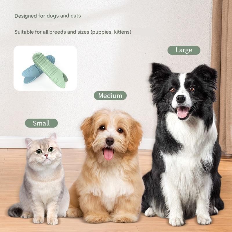 Green Silicone Pet Finger Toothbrush for Cats and Dogs - Soft Dental Care view 2