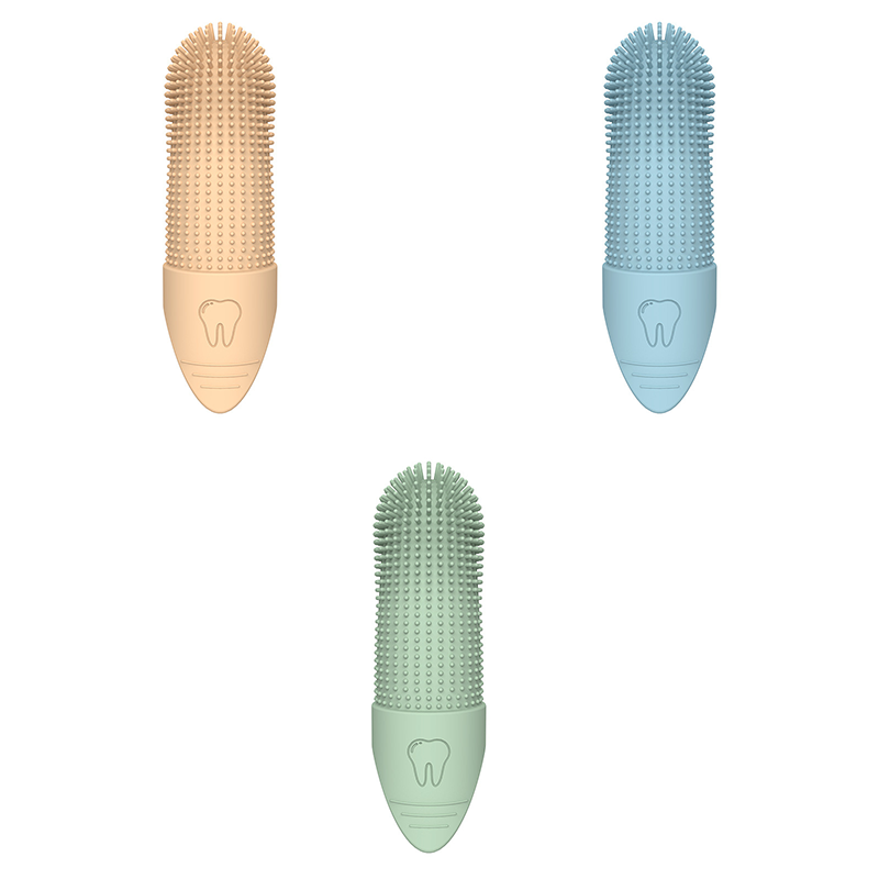 3-piece Blue and Green and Yellow Silicone Pet Finger Toothbrush for Cats and