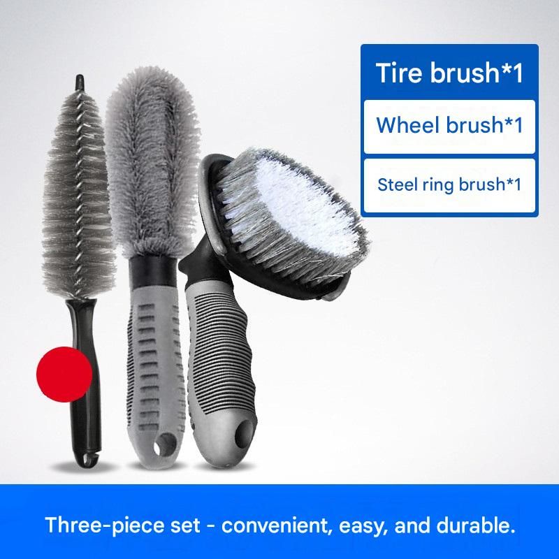 3-piece Car Tyre and Wheel Rim Cleaning Brush - Heavy Duty PP Bristles