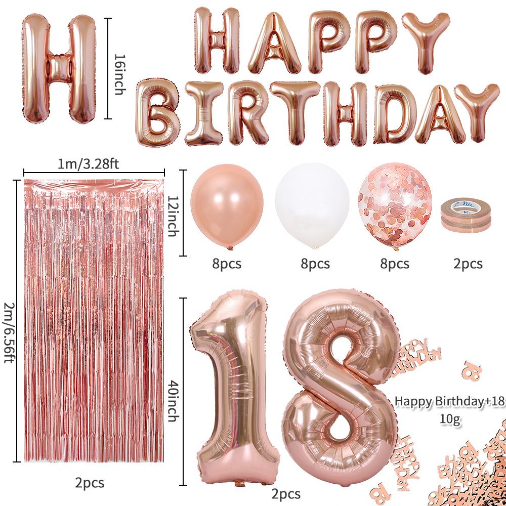Rose Gold 18th Birthday Balloon Decoration Set - Foil Number Balloons