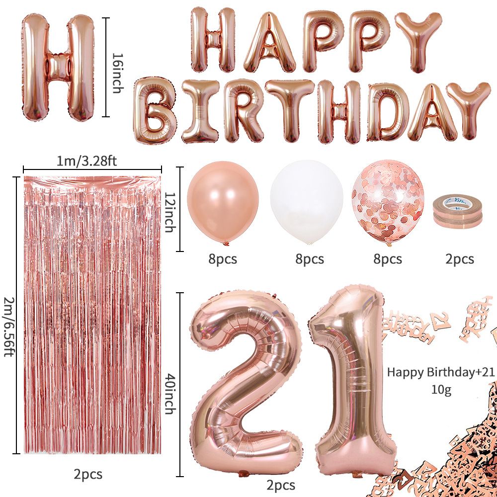 Rose Gold 21th Birthday Balloon Decoration Set - Foil Number Balloons