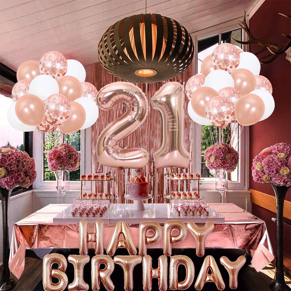 Rose Gold 21th Birthday Balloon Decoration Set - Foil Number Balloons view 2