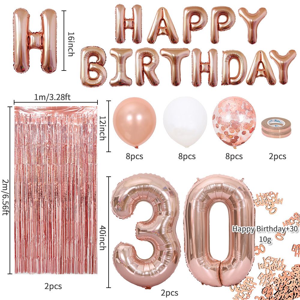 Rose Gold 30th Birthday Balloon Decoration Set - Foil Number Balloons