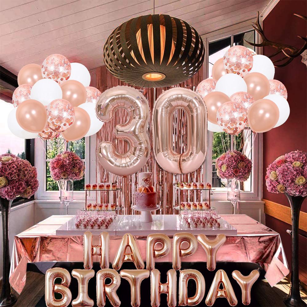 Rose Gold 30th Birthday Balloon Decoration Set - Foil Number Balloons view 2