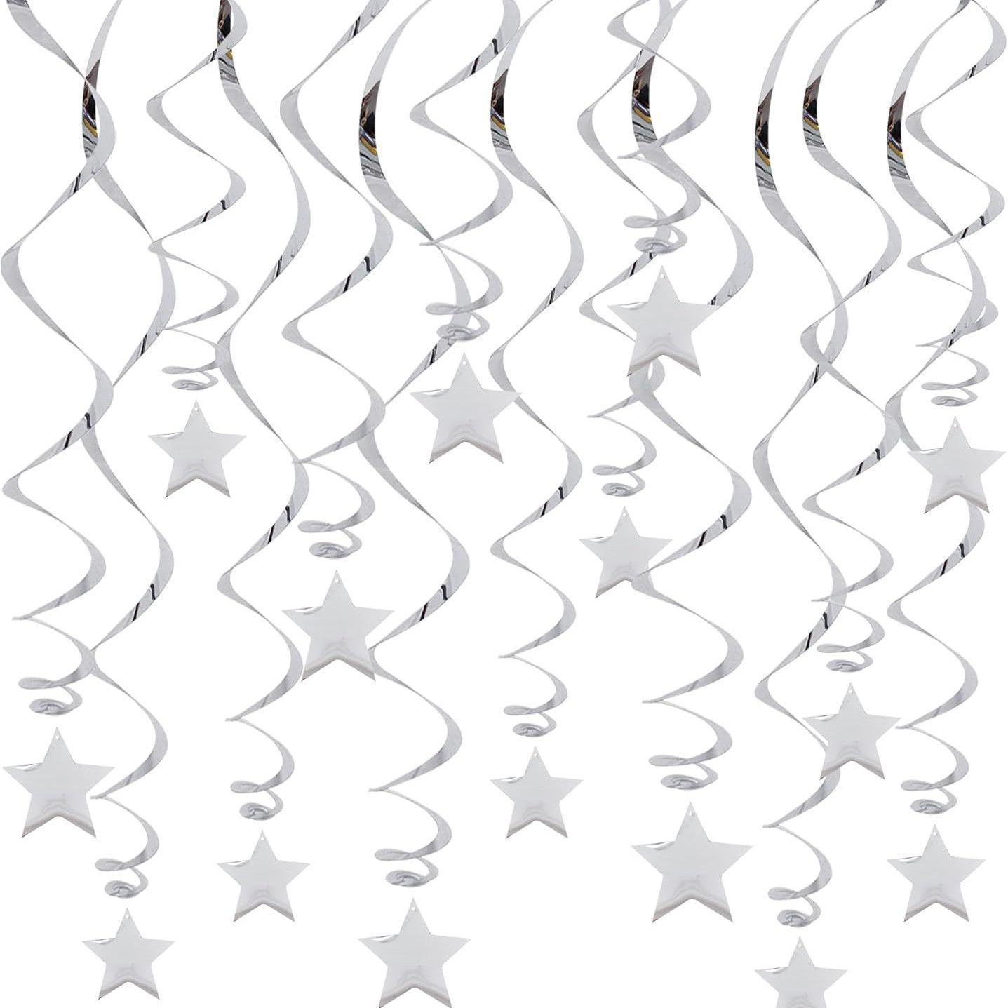 30-Piece Set for Silvery Star Spiral Hanging Decorations - Birthday