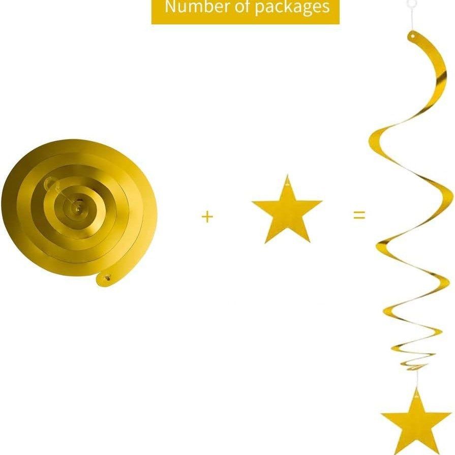 30-Piece Set for Golden and Silvery and Black Star Spiral Hanging Decorations view 2