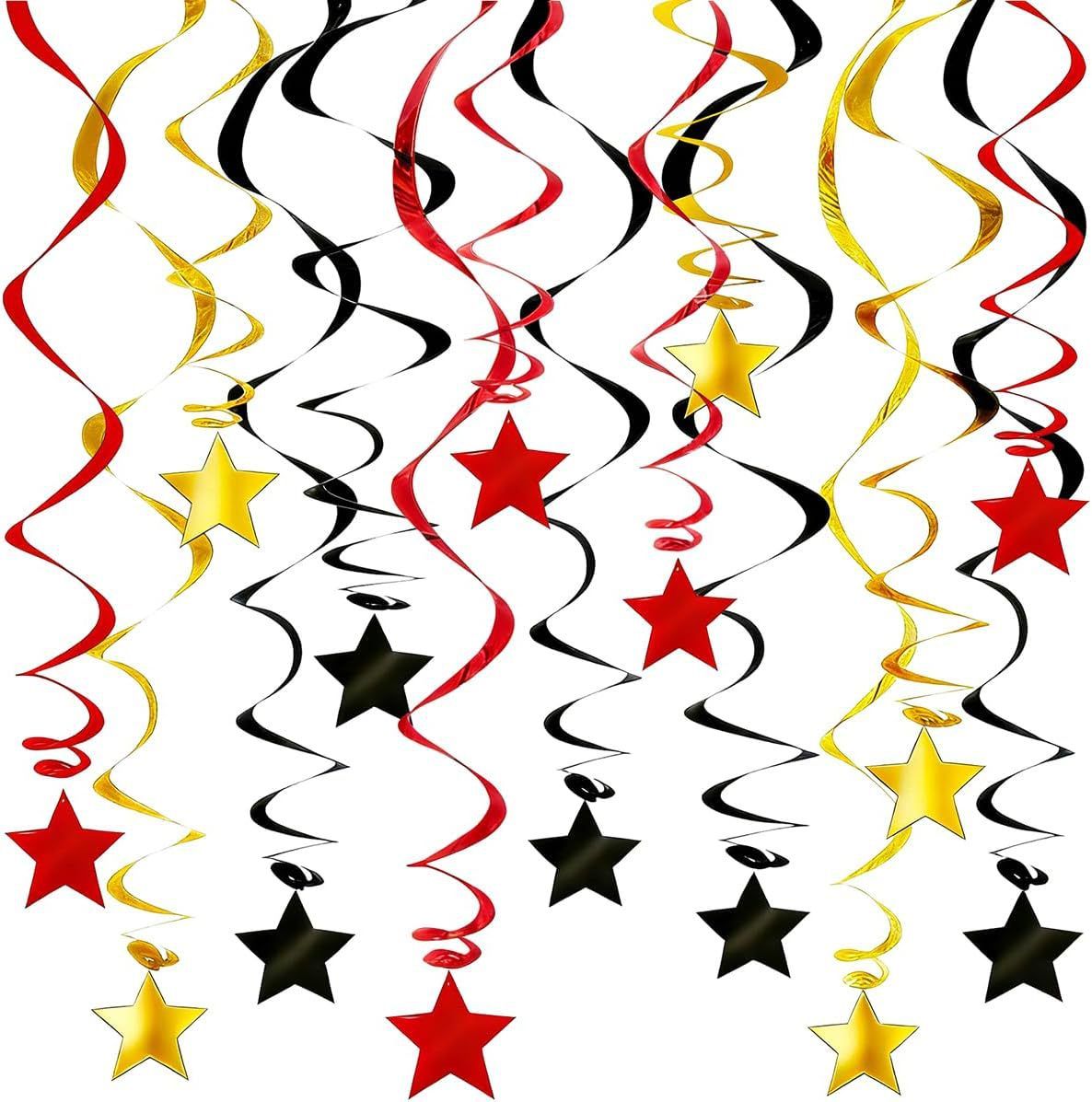 30-Piece Set for Golden and Red and Black Star Spiral Hanging Decorations