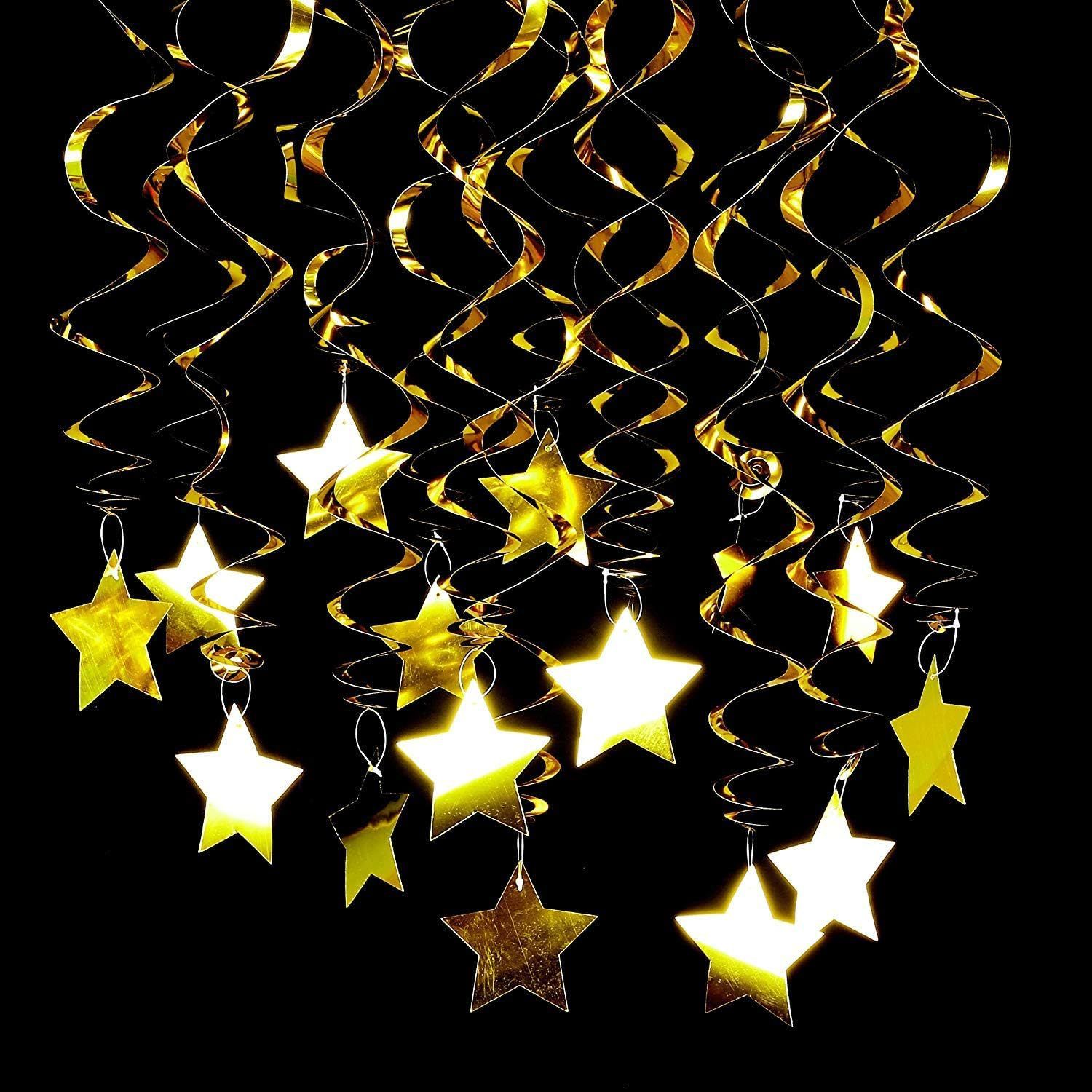 30-Piece Set for Golden and Red and Black Star Spiral Hanging Decorations view 4