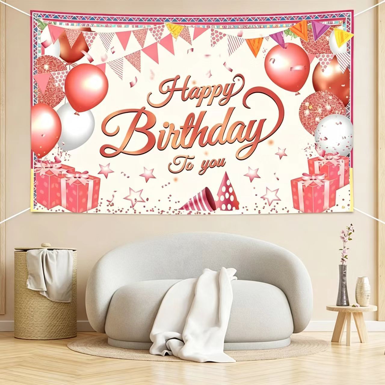 180*115cm Pink Happy Birthday Banner - Glitter Party Backdrop & Confetti view 5