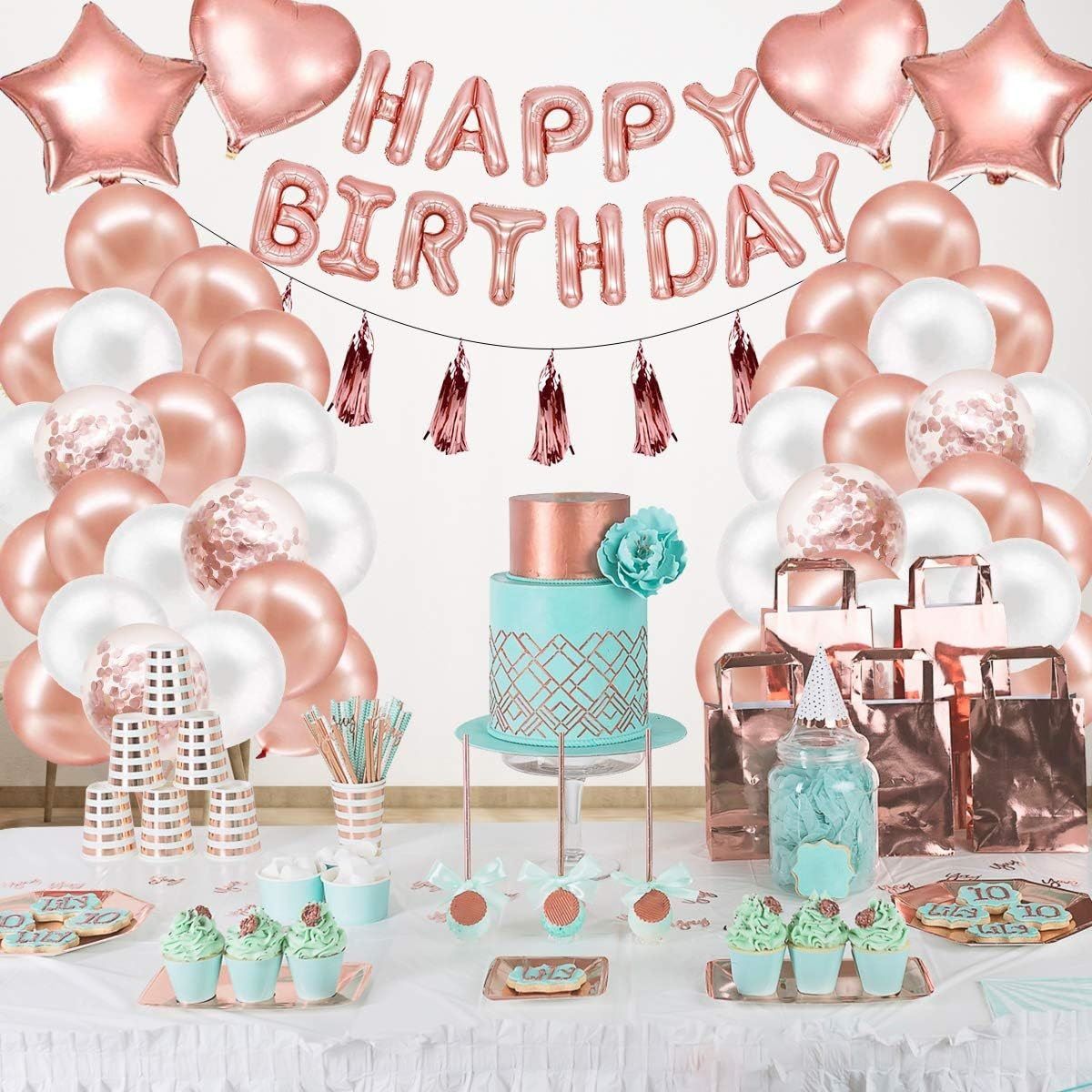 Rose Gold Happy Birthday Balloon Decoration Kit - Foil Letter Balloons view 6