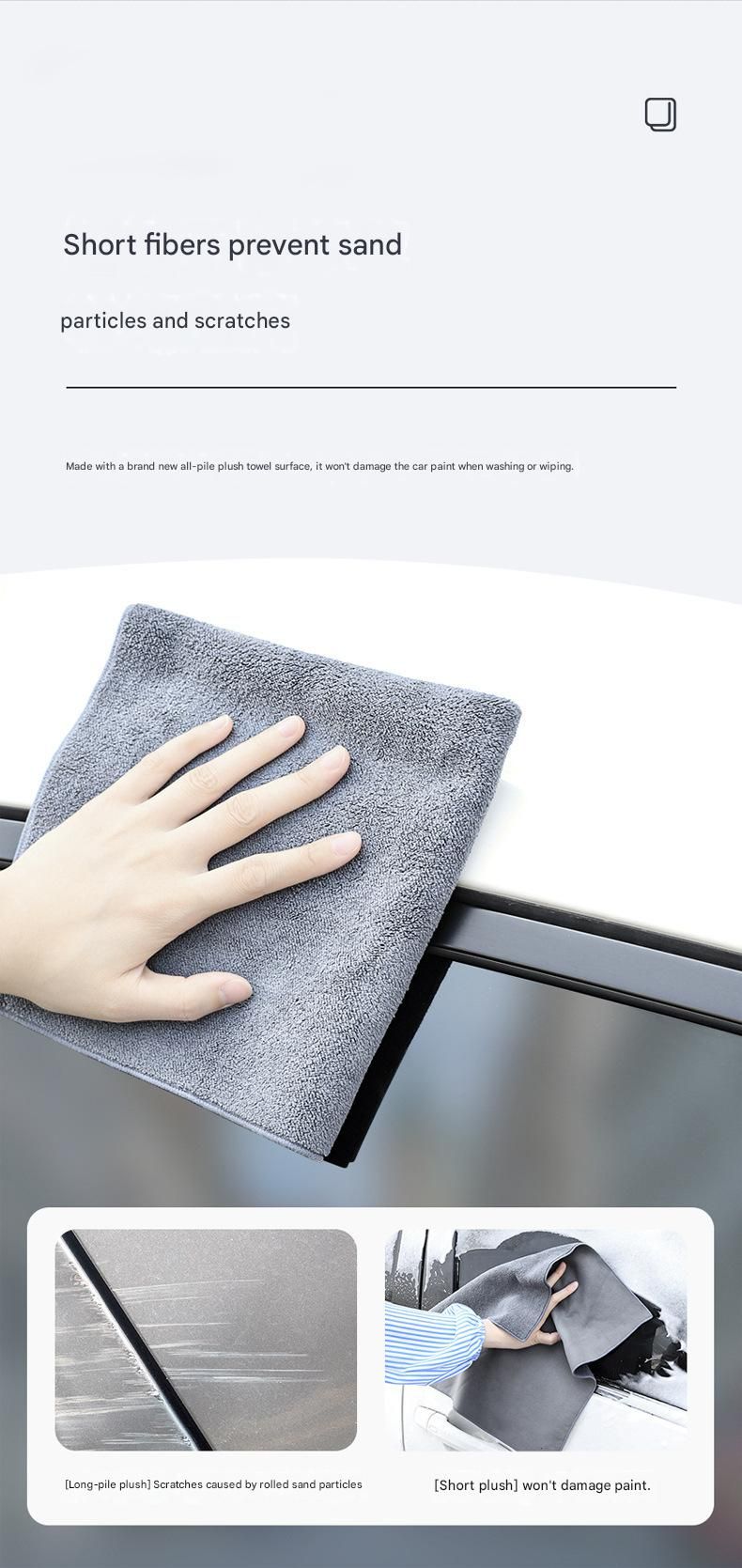 30*40 cm Grey Coral Fleece & Suede Microfiber Cloth Double-Sided Car Wash Towel view 6