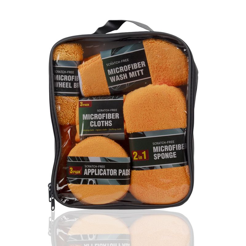9-Piece Orange Car cleaning kit- Microfibre Wash Mitt