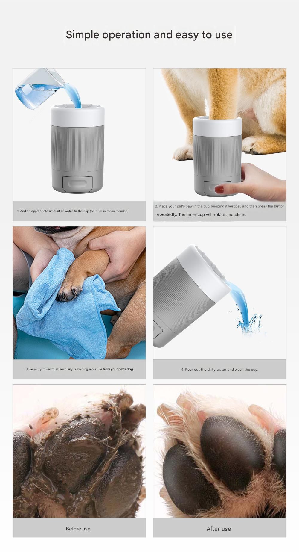 Grey Pet Paw Cleaner Cup - Portable Dog Foot Washer with Soft Silicone view 7