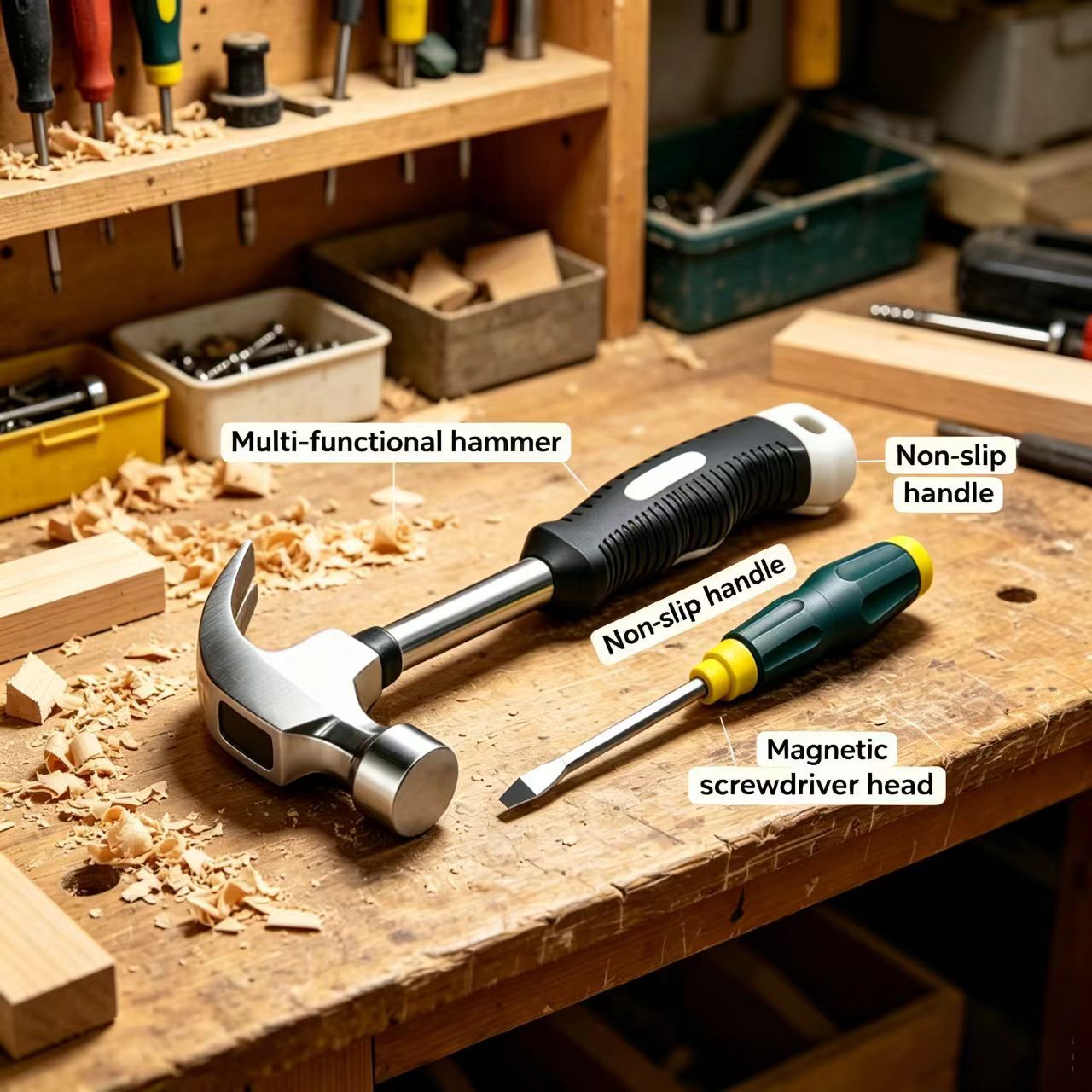 2-piece Mini Claw Hammer and One 6-inch flathead screwdriver — Chrome Vanadium view 2