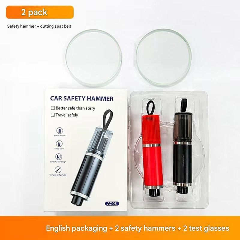 2-piece Black and Red 2-in-1 Car Window Breaker and Seatbelt Cutter - Tungsten