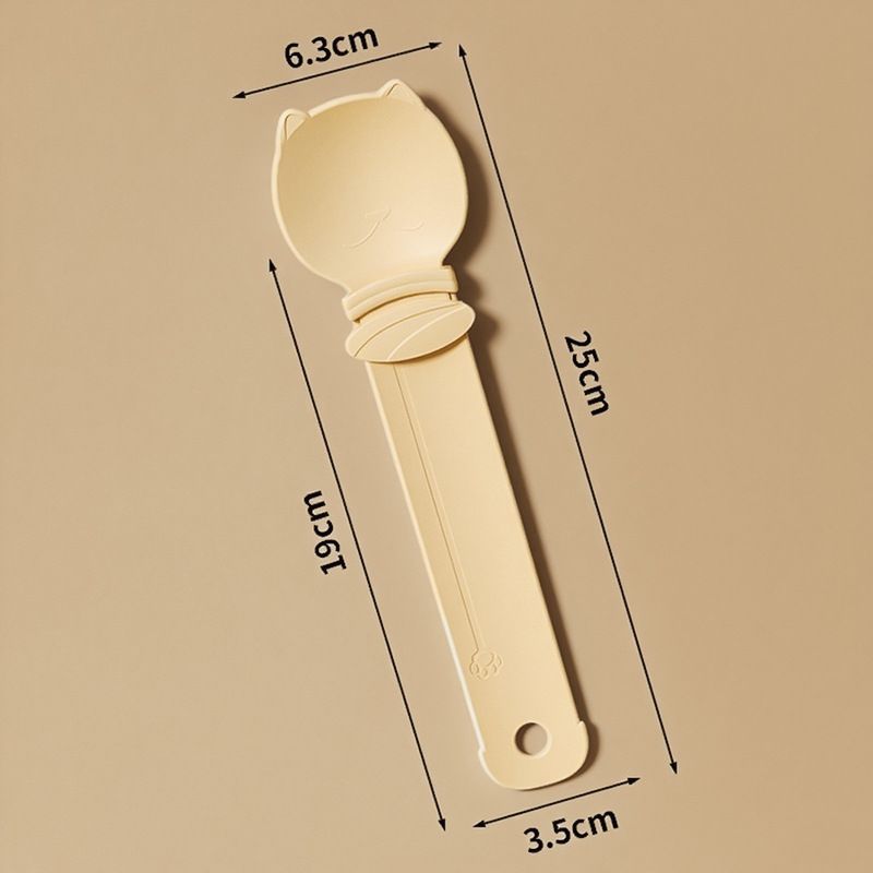 Beige Cat Treat Spoon for Wet Food & Paste - Extra-Long PP Handle
