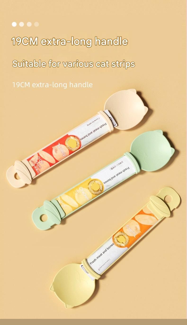 Beige Cat Treat Spoon for Wet Food & Paste - Extra-Long PP Handle view 4