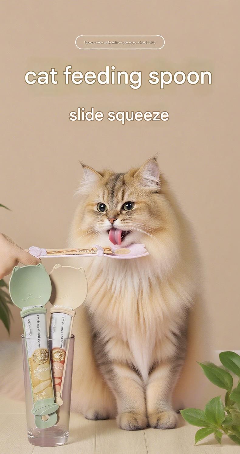 Green Cat Treat Spoon for Wet Food & Paste - Extra-Long PP Handle view 2