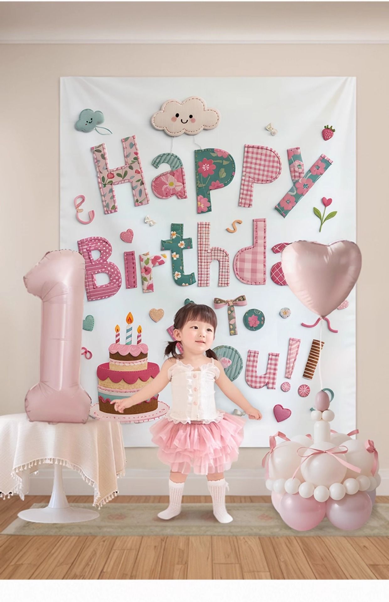Blue Happy Birthday Backdrop Banner - Reusable Fabric Party Decoration with view 6