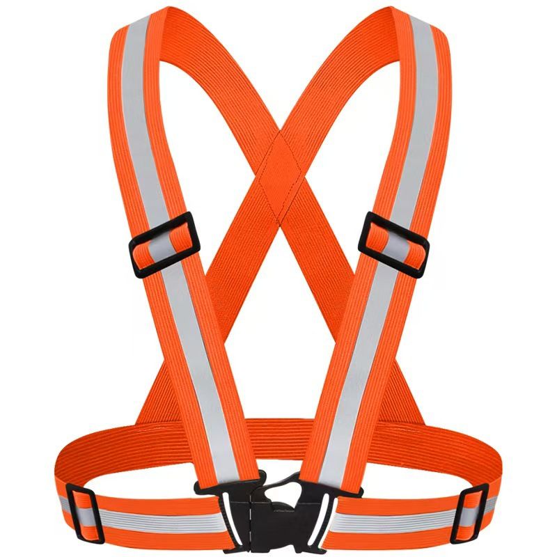 Orange Adjustable Reflective Safety Vest - High Visibility Elastic Straps for