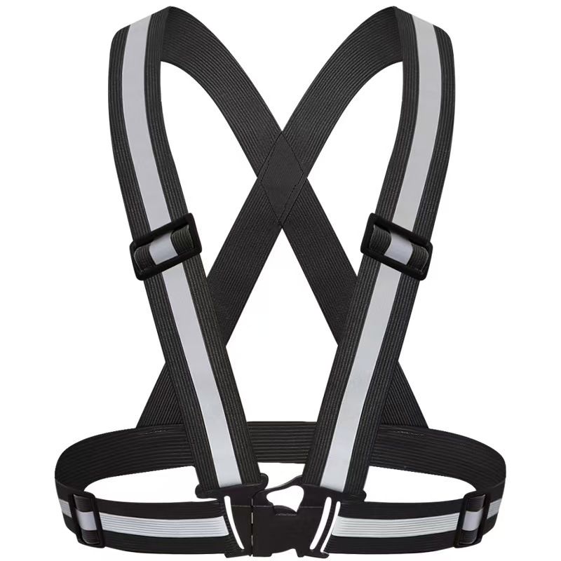 Black Adjustable Reflective Safety Vest - High Visibility Elastic Straps for