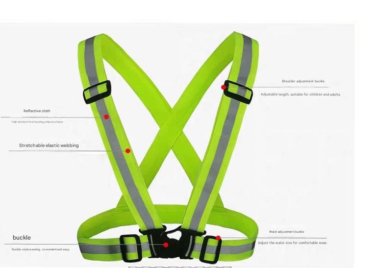 Black Adjustable Reflective Safety Vest - High Visibility Elastic Straps for view 2