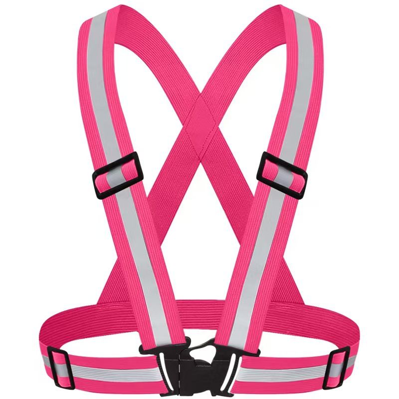 Pink Adjustable Reflective Safety Vest - High Visibility Elastic Straps for