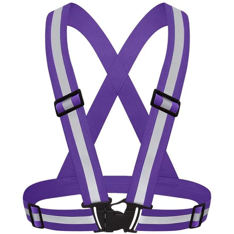 Purple Adjustable Reflective Safety Vest - High Visibility Elastic Straps for