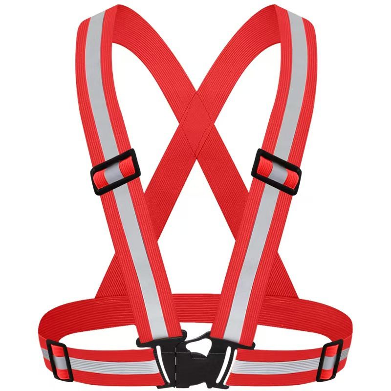 Red Adjustable Reflective Safety Vest - High Visibility Elastic Straps for