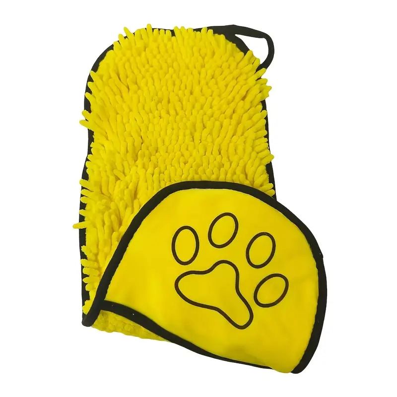 Yellow Chenille Pet Drying Towel with Dual Hand Pockets - Ultra Absorbent