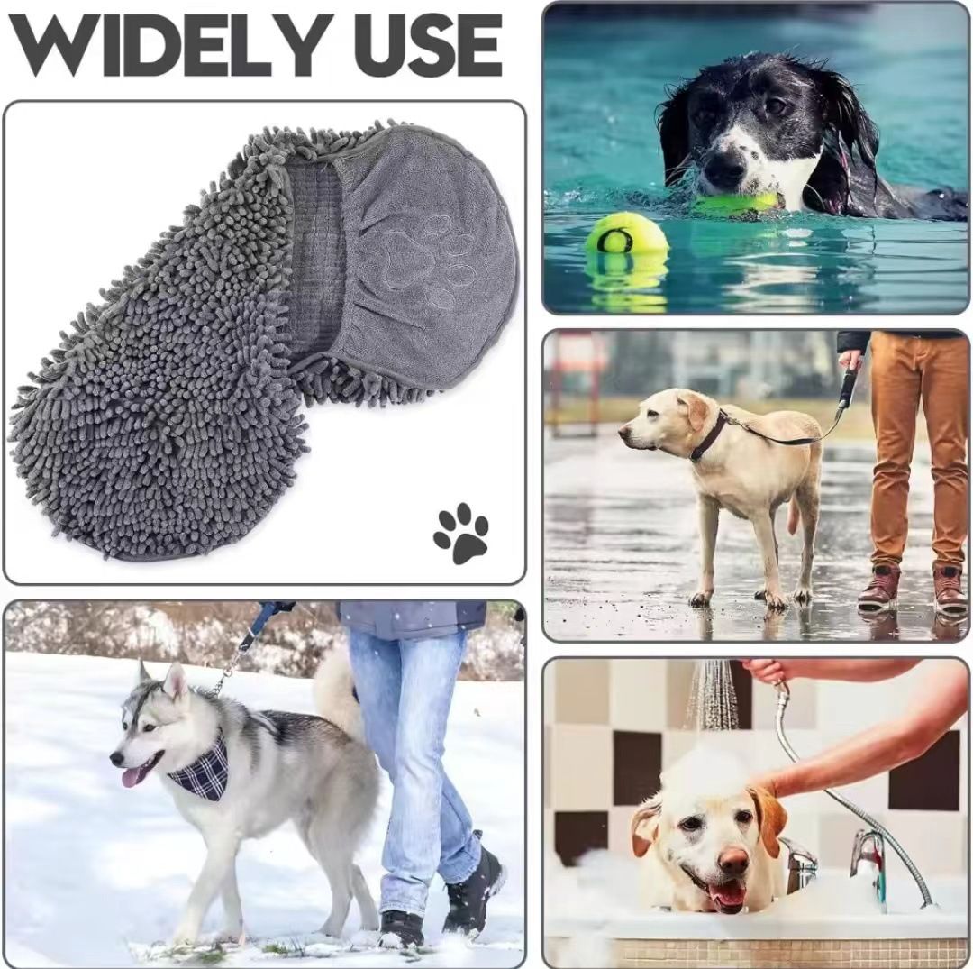 Yellow Chenille Pet Drying Towel with Dual Hand Pockets - Ultra Absorbent view 4