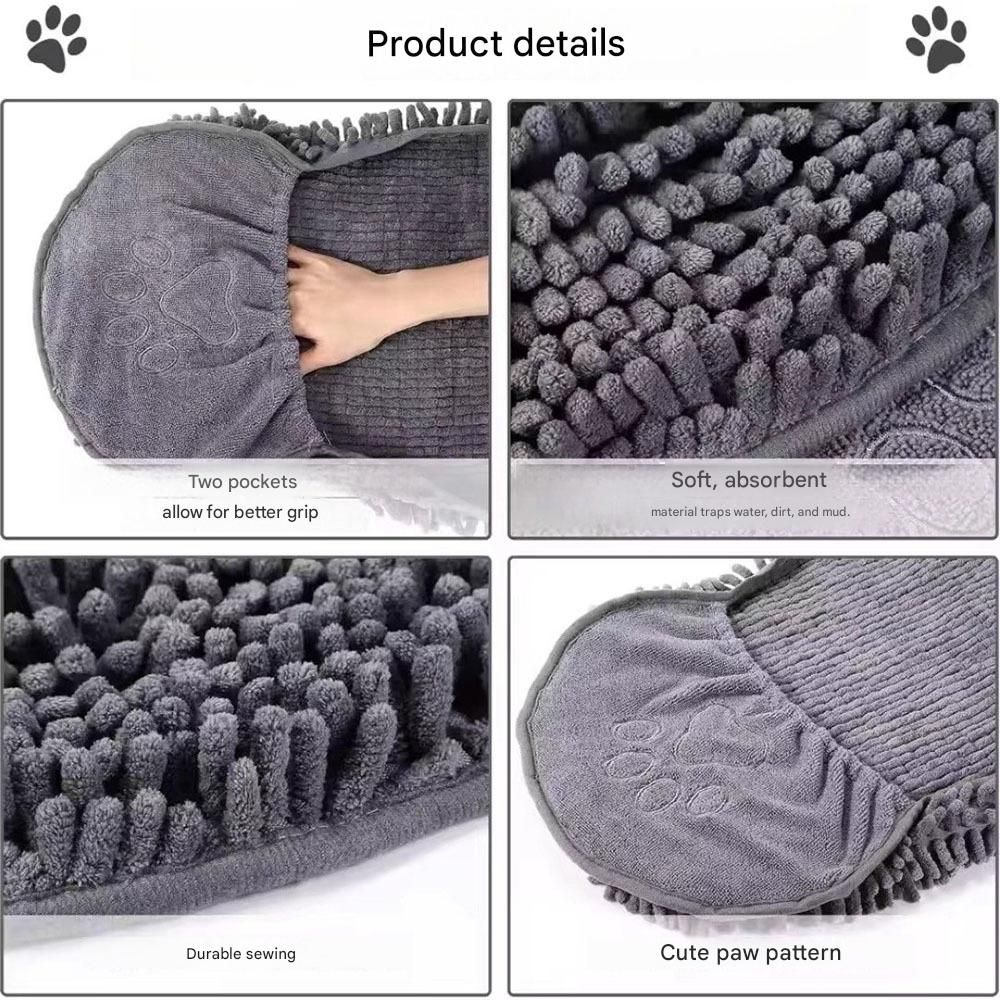 Blue Chenille Pet Drying Towel with Dual Hand Pockets - Ultra Absorbent view 6