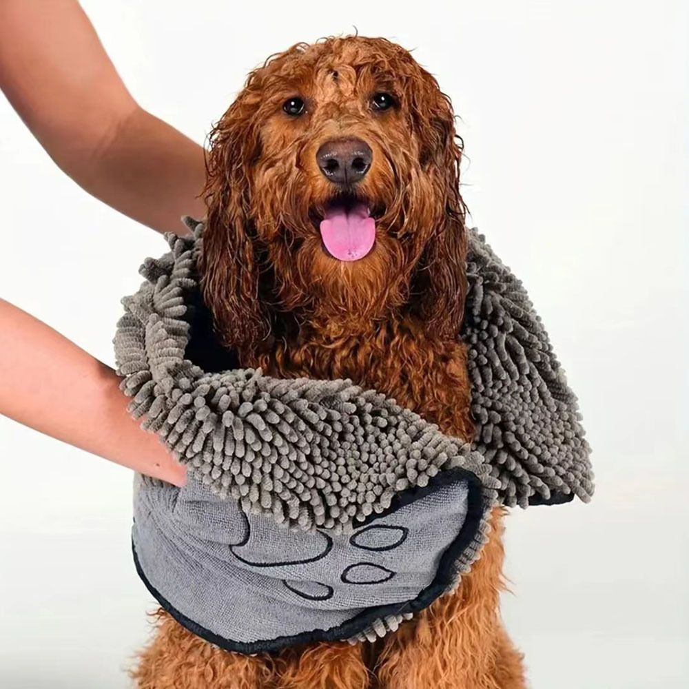 Blue Chenille Pet Drying Towel with Dual Hand Pockets - Ultra Absorbent view 7