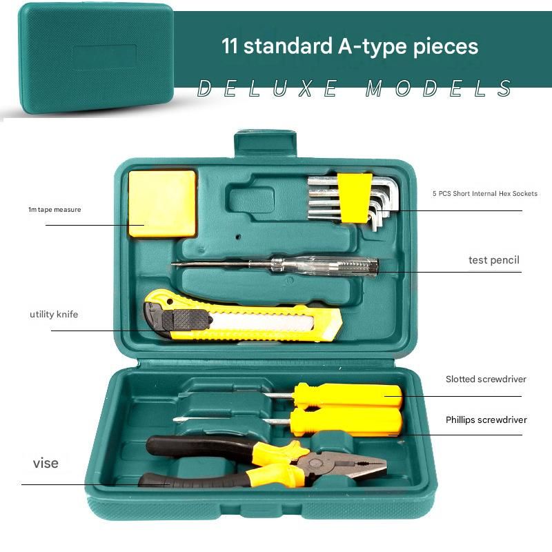 Green 11 Piece Set -Multi-Purpose Home & Car Tool Kit - Durable Blow-Molded Case